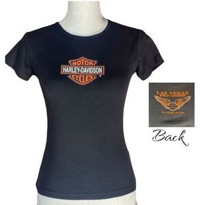 Harley-Davidson Black Orange & White Las Vegas Short Sleeve T-Shirt Size Medium